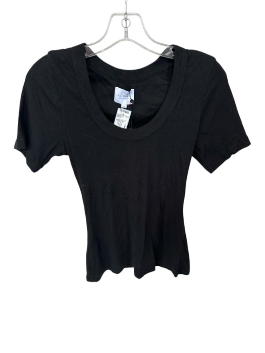 Sundays Size M Black Modal Blend Short Sleeve Ribbed Scoop Neck Top Black / M