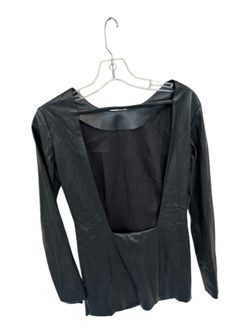 Lamarque Size S Black Vegan Leather Long Sleeve Open Back Mini Dress Black / S