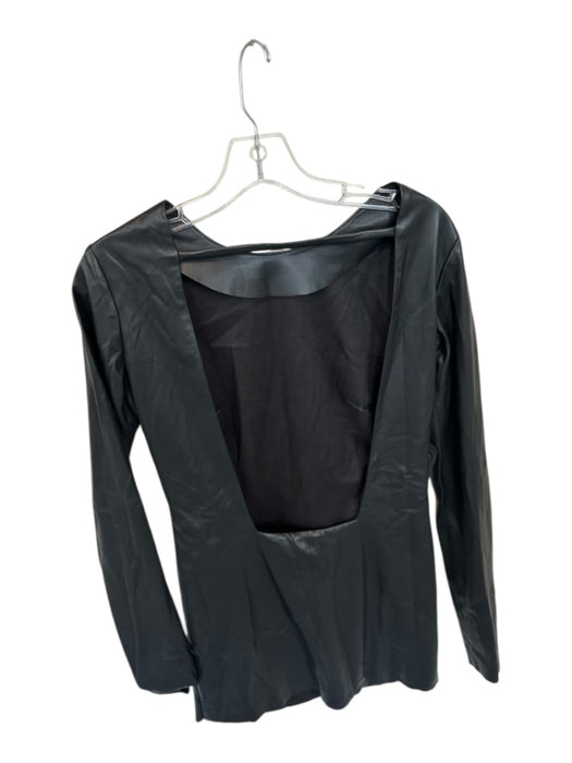 Lamarque Size S Black Vegan Leather Long Sleeve Open Back Mini Dress Black / S