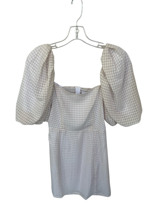Koch Size XS White & Mauve Polyester Short Sleeve Gingham Back Zip Dress White & Mauve / XS