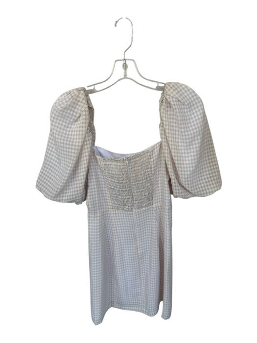 Koch Size XS White & Mauve Polyester Short Sleeve Gingham Back Zip Dress White & Mauve / XS
