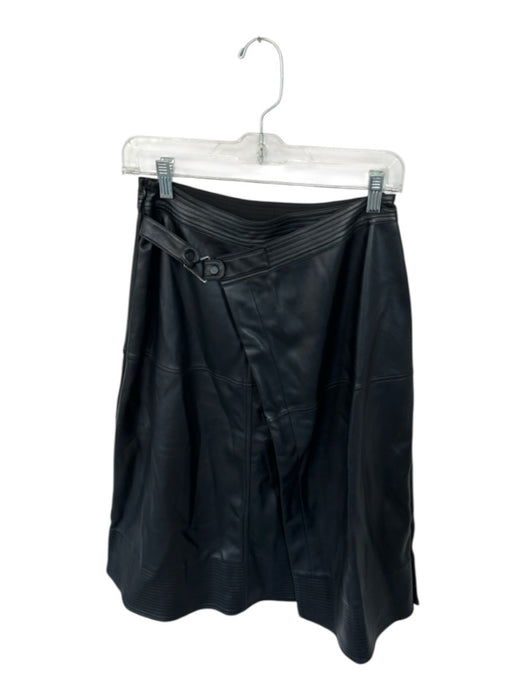 Karina Grimaldi Size S Black Vegan Leather Cross Over Side Zip Midi Skirt Black / S