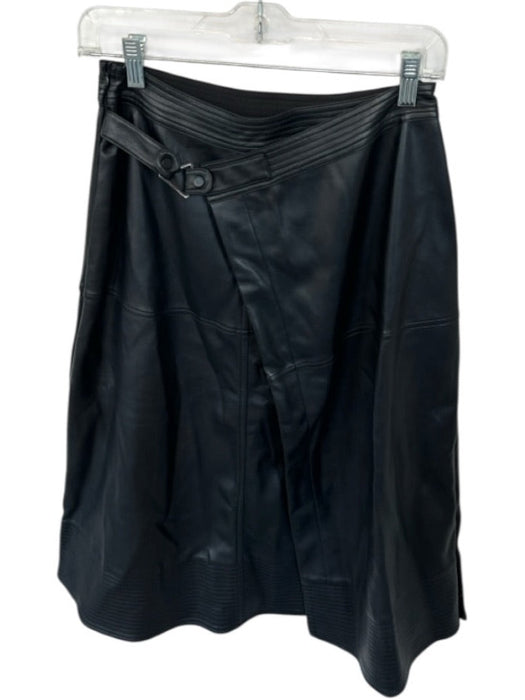 Karina Grimaldi Size S Black Vegan Leather Cross Over Side Zip Midi Skirt Black / S