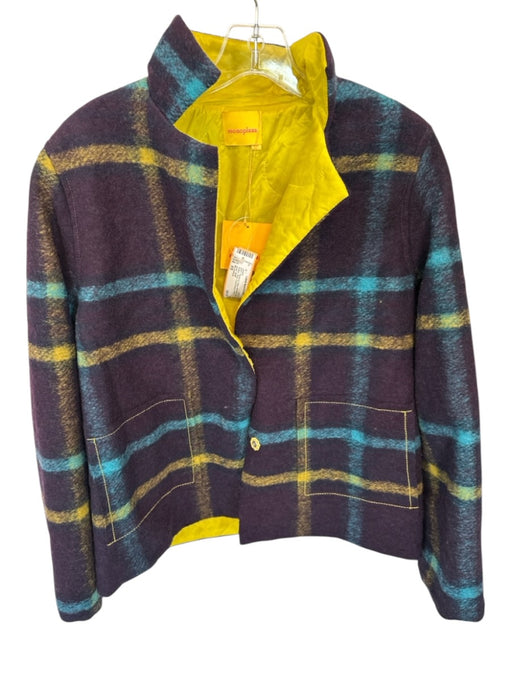 Monoplaza Size XS Purple & Yellow Wool Blend Snap Button Plaid Jacket Purple & Yellow / XS
