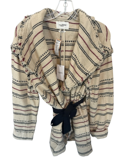 Isabel Marant Size 36 Tan & Red Cotton Raw Hem Striped Belted Coat Tan & Red / 36