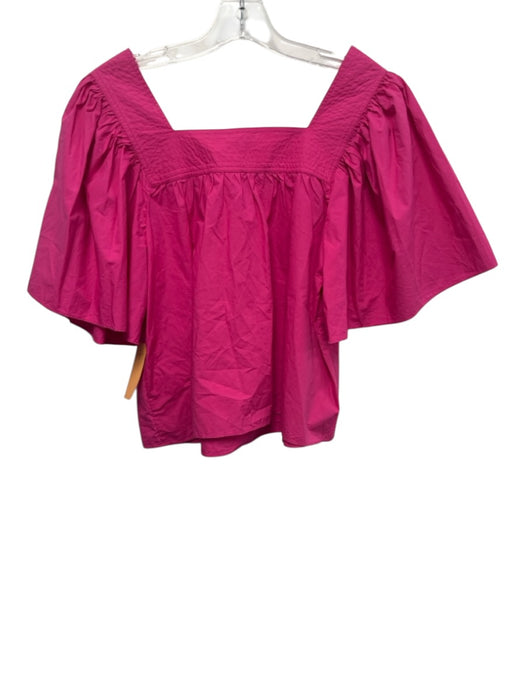 Rhode Size S Hot pink Cotton Square Neck Short Sleeve Gathered Neck Top Hot pink / S