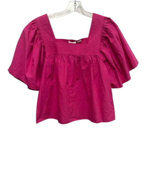 Rhode Size S Hot pink Cotton Square Neck Short Sleeve Gathered Neck Top Hot pink / S