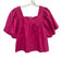 Rhode Size S Hot pink Cotton Square Neck Short Sleeve Gathered Neck Top Hot pink / S
