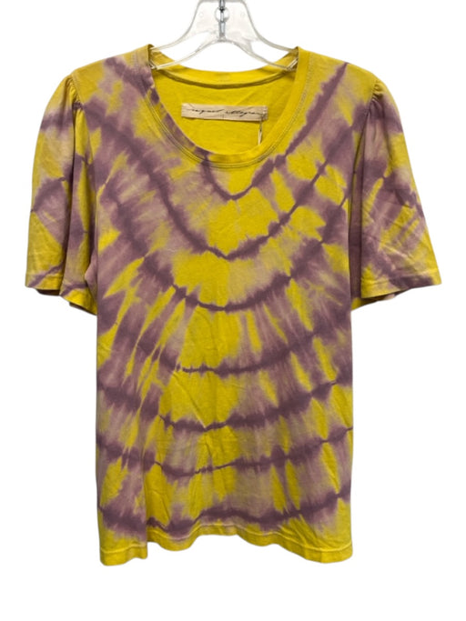 Raquel Allegra Size 2 Yellow & Purple Cotton Tie Dye Short Sleeve T Shirt Top Yellow & Purple / 2
