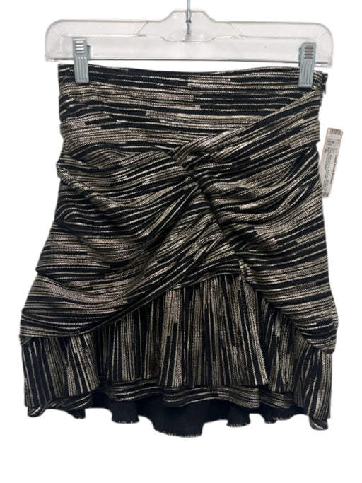 IRO Size 36 Black & Gold Nylon Blend Metallic Detail Gathered Draped Mini Skirt Black & Gold / 36