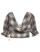 Koch Size XS Gray, Pink & white Cotton Plaid Short Puff Sleeve Button Front Top Gray, Pink & white / XS