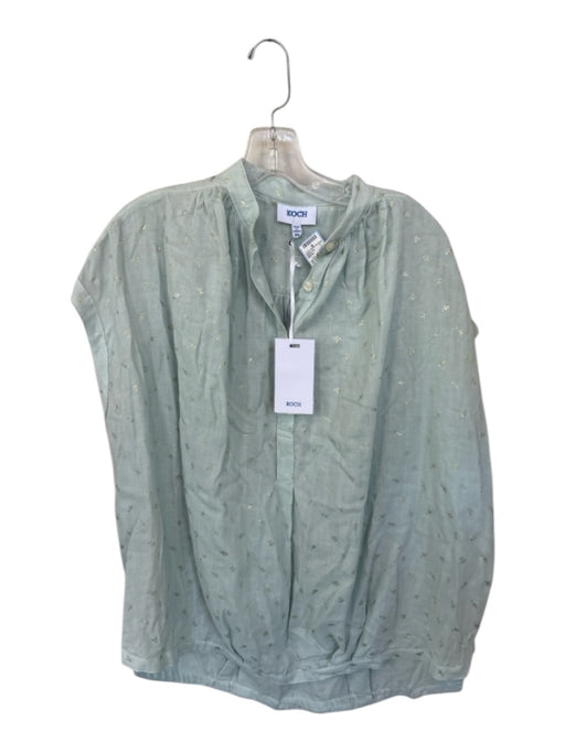 Koch Size XS Sage & Gold Cotton Cap Sleeve Metallic Buttons Top Sage & Gold / XS