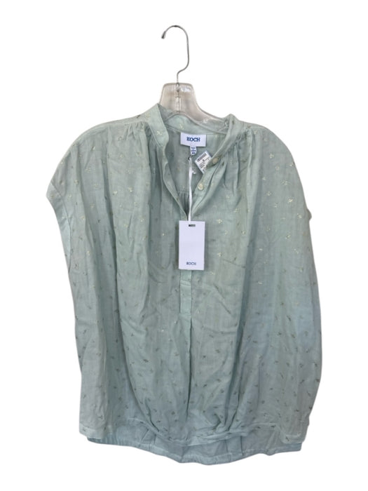 Koch Size XS Sage & Gold Cotton Cap Sleeve Metallic Buttons Top Sage & Gold / XS
