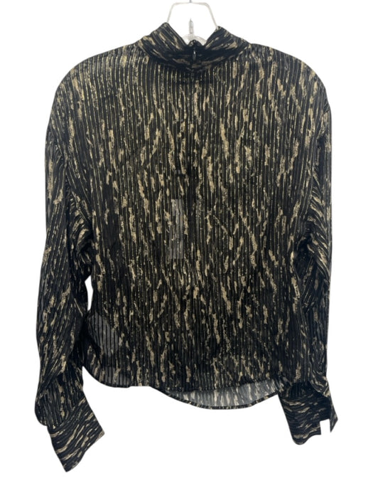 IRO Size 36 Black & Gold Silk Blend Metallic Thread Sheer Long Sleeve Top Black & Gold / 36