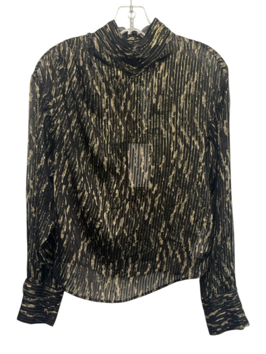 IRO Size 36 Black & Gold Silk Blend Metallic Thread Sheer Long Sleeve Top Black & Gold / 36