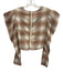Koch Size S Pink & Beige Cotton Plaid Long Sleeve Puff Shoulder Crop Top Pink & Beige / S