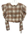 Koch Size S Pink & Beige Cotton Plaid Long Sleeve Puff Shoulder Crop Top Pink & Beige / S