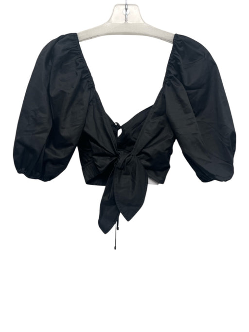 Karina Grimaldi Size XS Black Cotton 1/2 Balloon Sleeve Tie Detail Crop Top Black / XS