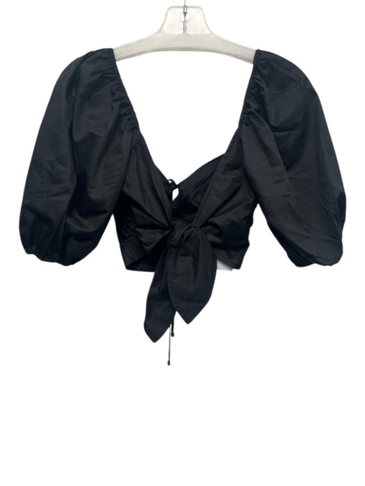 Karina Grimaldi Size XS Black Cotton 1/2 Balloon Sleeve Tie Detail Crop Top Black / XS