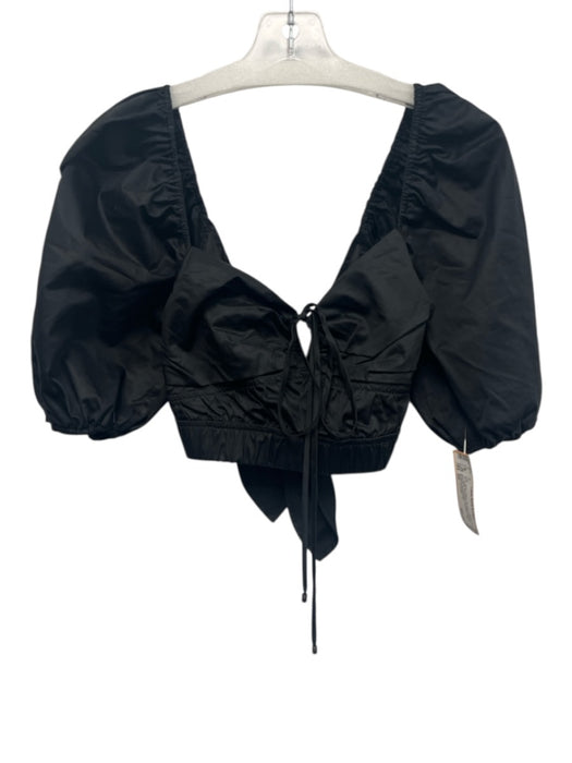 Karina Grimaldi Size XS Black Cotton 1/2 Balloon Sleeve Tie Detail Crop Top Black / XS