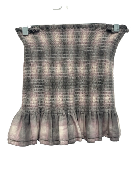 Koch Size XS Pink, Gray & Cream Polyester & Cotton Plaid Shirred Mini Skirt Set Pink, Gray & Cream / XS
