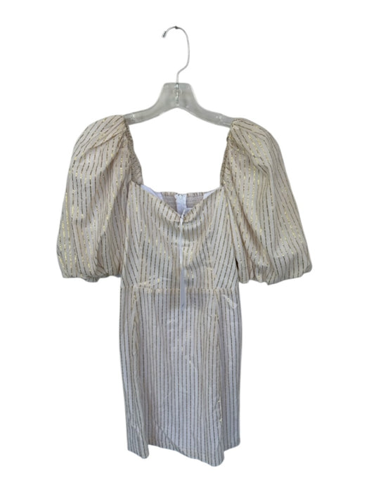 Koch Size S White & Gold Polyester Blend Short Sleeve Metallic Stripe Dress White & Gold / S