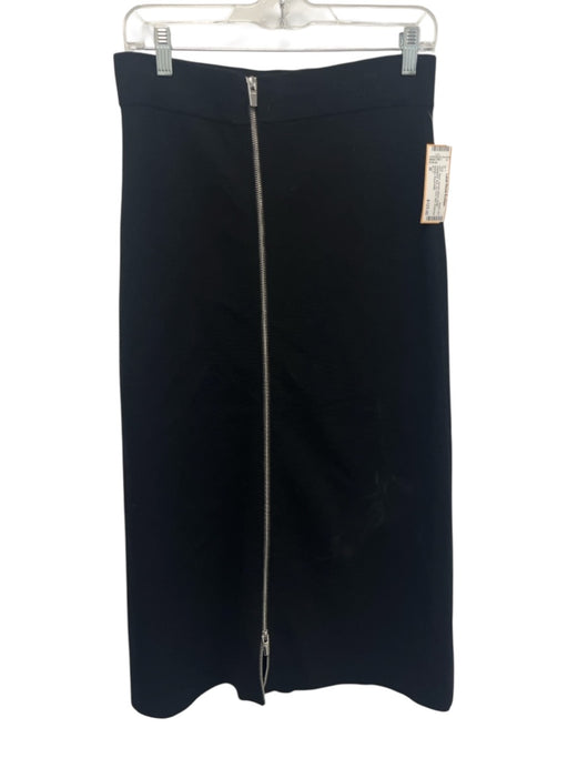 A.L.C. Size M Black Viscose Blend Elastic Waistband Knit Zip Front Midi Skirt Black / M