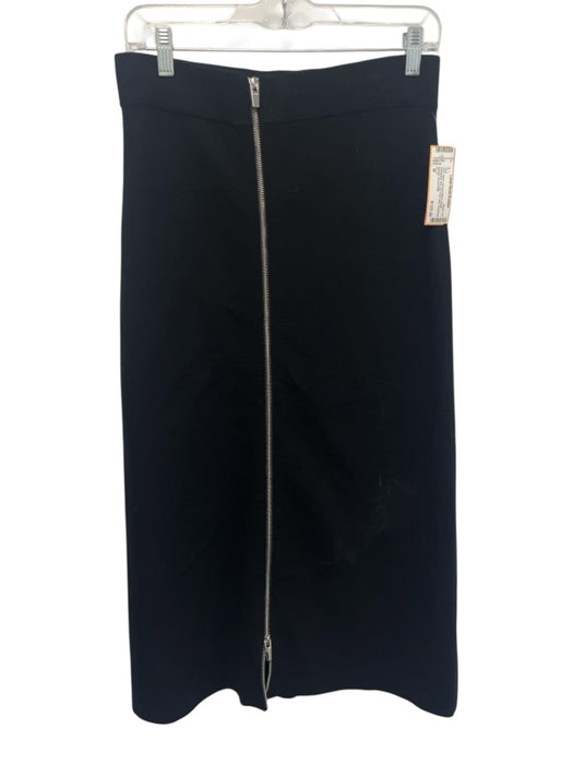 A.L.C. Size M Black Viscose Blend Elastic Waistband Knit Zip Front Midi Skirt Black / M