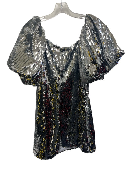Rhode Size 4 Silver Polyester All Over Sequins Short Balloon Sleeve Dress Silver / 4