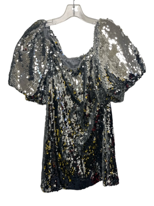 Rhode Size 4 Silver Polyester All Over Sequins Short Balloon Sleeve Dress Silver / 4