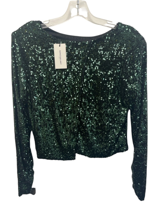 Nonchalant The Label Size S Green & Black Polyester All Over Sequins Crop Top Green & Black / S