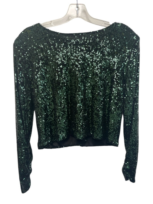 Nonchalant The Label Size S Green & Black Polyester All Over Sequins Crop Top Green & Black / S