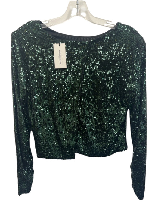 Nonchalant The Label Size XS Green & Black Polyester All Over Sequins Crop Top Green & Black / XS