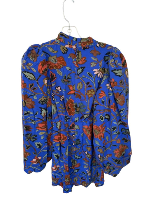 Rhode Size 0 Blue & Orange Viscose Long Balloon Sleeve Botanical Mock Neck Dress Blue & Orange / 0