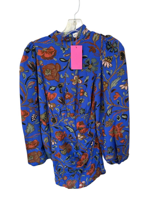 Rhode Size 0 Blue & Orange Viscose Long Balloon Sleeve Botanical Mock Neck Dress Blue & Orange / 0