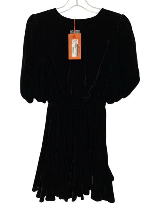 Rhode Size S Black Rayon Blend Velvet Short Balloon Sleeve Elastic Waist Dress Black / S