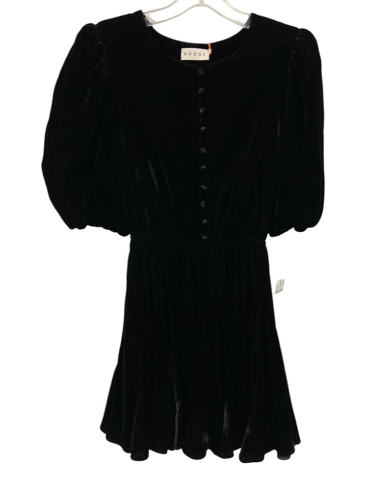 Rhode Size S Black Rayon Blend Velvet Short Balloon Sleeve Elastic Waist Dress Black / S