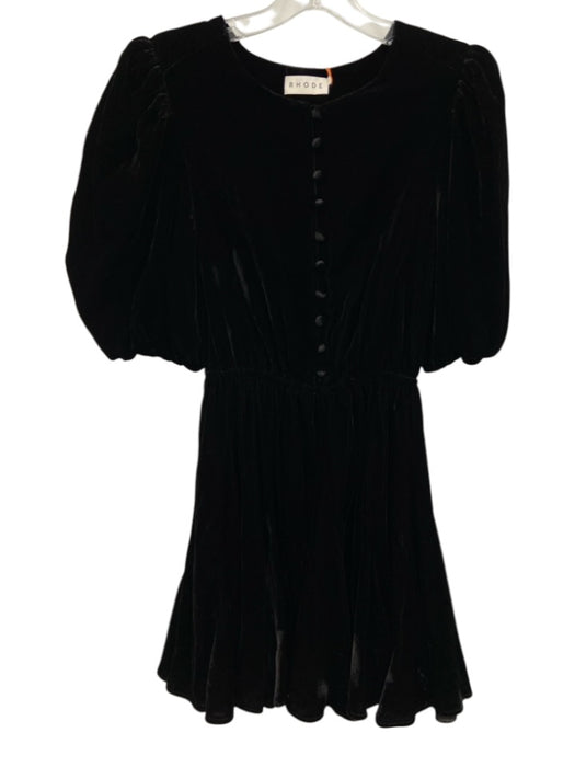Rhode Size XS Black Rayon Blend Velvet Short Balloon Sleeve Elastic Waist Dress Black / XS
