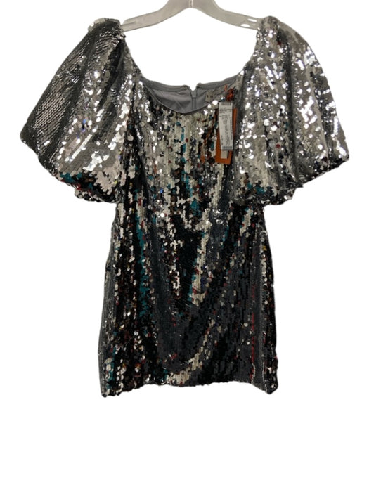 Rhode Size 2 Silver Polyester All Over Sequins Short Balloon Sleeve Dress Silver / 2
