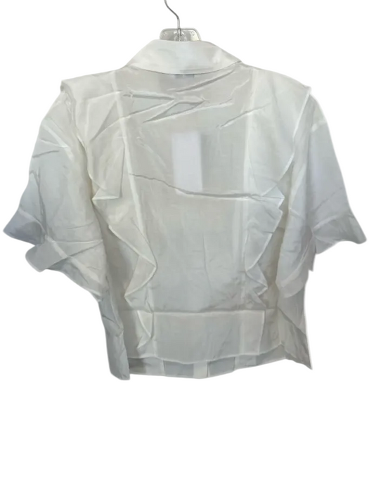 Shug! Size L Ivory Viscose Short Sleeve Embroidered Collar Button Down Top Ivory / L