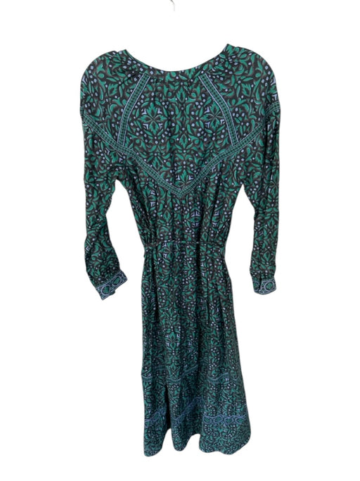 XiRENA Size XS Teal & Brown Cotton & Silk Long Sleeve Abstract Collar Dress Teal & Brown / XS