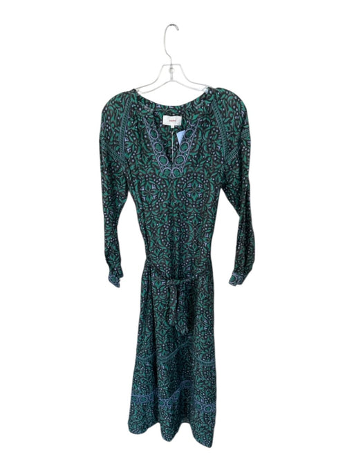XiRENA Size XS Teal & Brown Cotton & Silk Long Sleeve Abstract Collar Dress Teal & Brown / XS