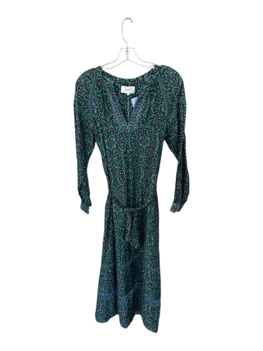 XiRENA Size XS Teal & Brown Cotton & Silk Long Sleeve Abstract Collar Dress Teal & Brown / XS