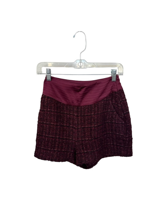 Shug! Size S Maroon & Brown Acrylic Blend Waist Band Tweed Side Zip Mini Shorts Maroon & Brown / S