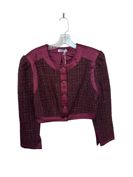 Shug! Size L Maroon & Brown Acrylic Blend Long Balloon Sleeve Tweed Jacket Maroon & Brown / L