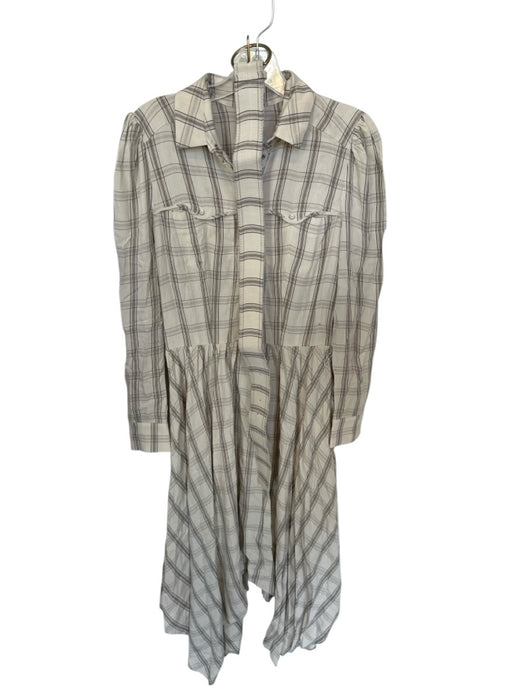 Shug! Size S Bone & Brown Viscose Blend Long Sleeve Plaid Snap Buttons Dress Bone & Brown / S