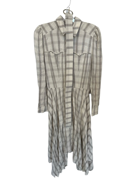 Shug! Size M Bone & Brown Viscose Blend Long Sleeve Plaid Snap Buttons Dress Bone & Brown / M