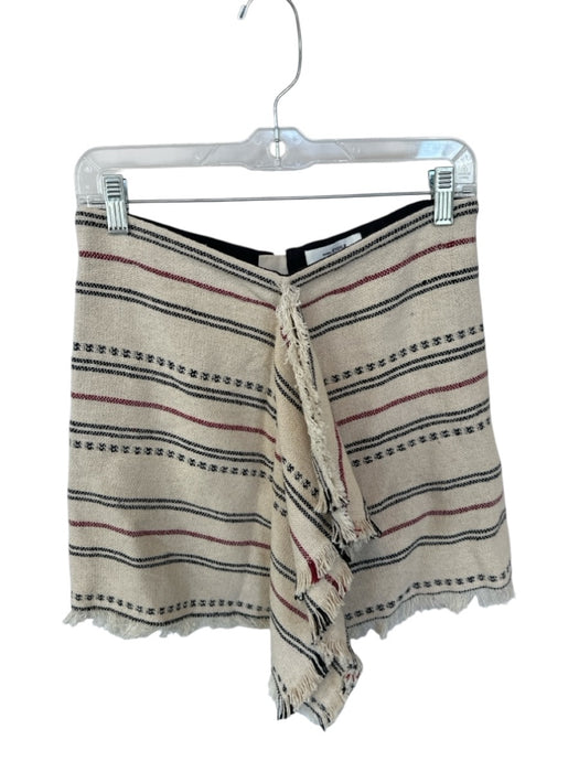 Isabel Marant Size 36/S Tan & Red Cotton Back Zip Knit Fringe Striped Skirt Tan & Red / 36/S