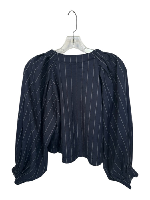 Shug! Size S Navy & Tan Polyester Blend Long Balloon Sleeve Pinstripe Top Navy & Tan / S