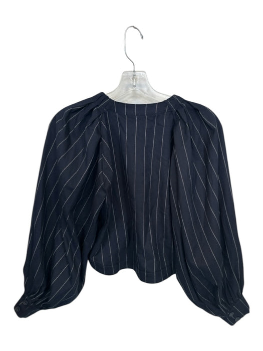 Shug! Size XS Navy & Tan Polyester Blend Long Balloon Sleeve Pinstripe Top Navy & Tan / XS